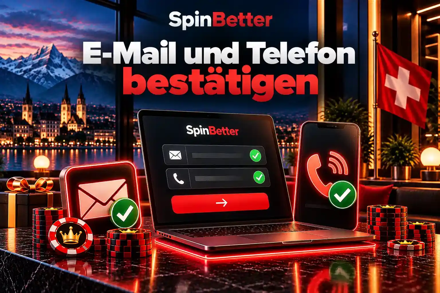 Zwei Felder für E-Mail und Telefonnummer mit grünen Häkchen nach der Bestätigung